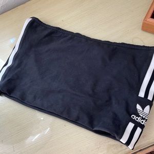 Adidas bandeau top ,XL, black cropped, white stripes.